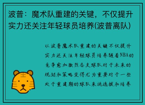 波普：魔术队重建的关键，不仅提升实力还关注年轻球员培养(波普离队)